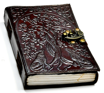 Wolf & Tree of Life leather blank book w/ latch-Azuregreen