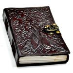 Wolf & Tree of Life leather blank book w/ latch