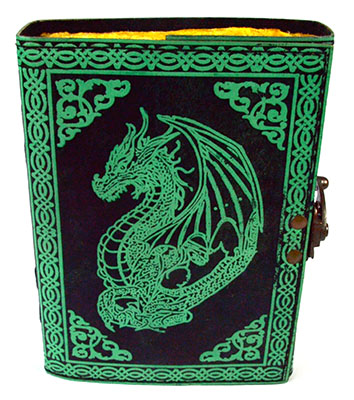 Green Dragon aged looking paper leather w/ latch