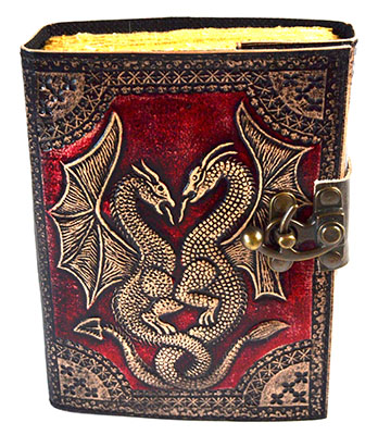 Red Double Dragon aged looking paper leather w/ latch 4 1/2