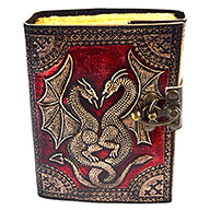 Red Double Dragon aged looking paper leather w/ latch 4 1/2