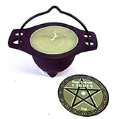 Sage candle in cauldron