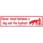 Never Stand Between a Dog and the Hydrant bumper sticker