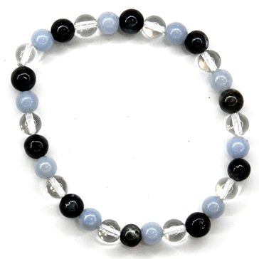 6mm Blk Labradorite, Angelite, Quartz bracelet