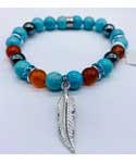 8mm Turquoise, Red Agate, Hematite with Feather