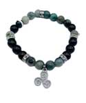 8mm Emerald, Black Tourmaline, Triple Spiral bracelet