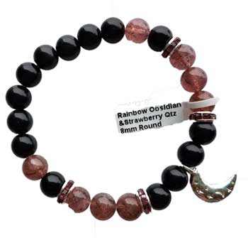 8mm Rainbow Obsidian & Strawberry Quartz / Moon