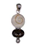 Shiva Eye Shell pendant w/ Fresh Water Pearl and Smoky Qtz